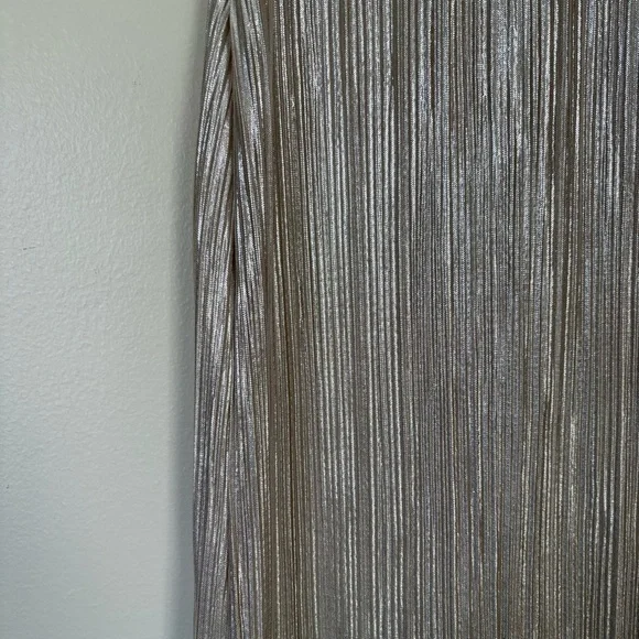H&M Silver Gold Pleated Sheath Midi Dress | Size XS - Picture 8 of 10